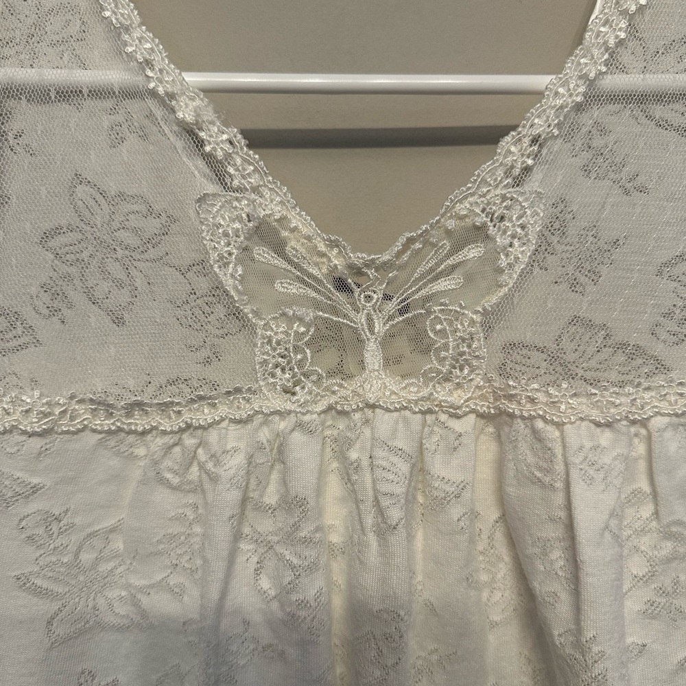 Vintage Y2K Era White/Cream Butterfly Embroidered Lace Slip Dress Medium - Picture 5 of 8